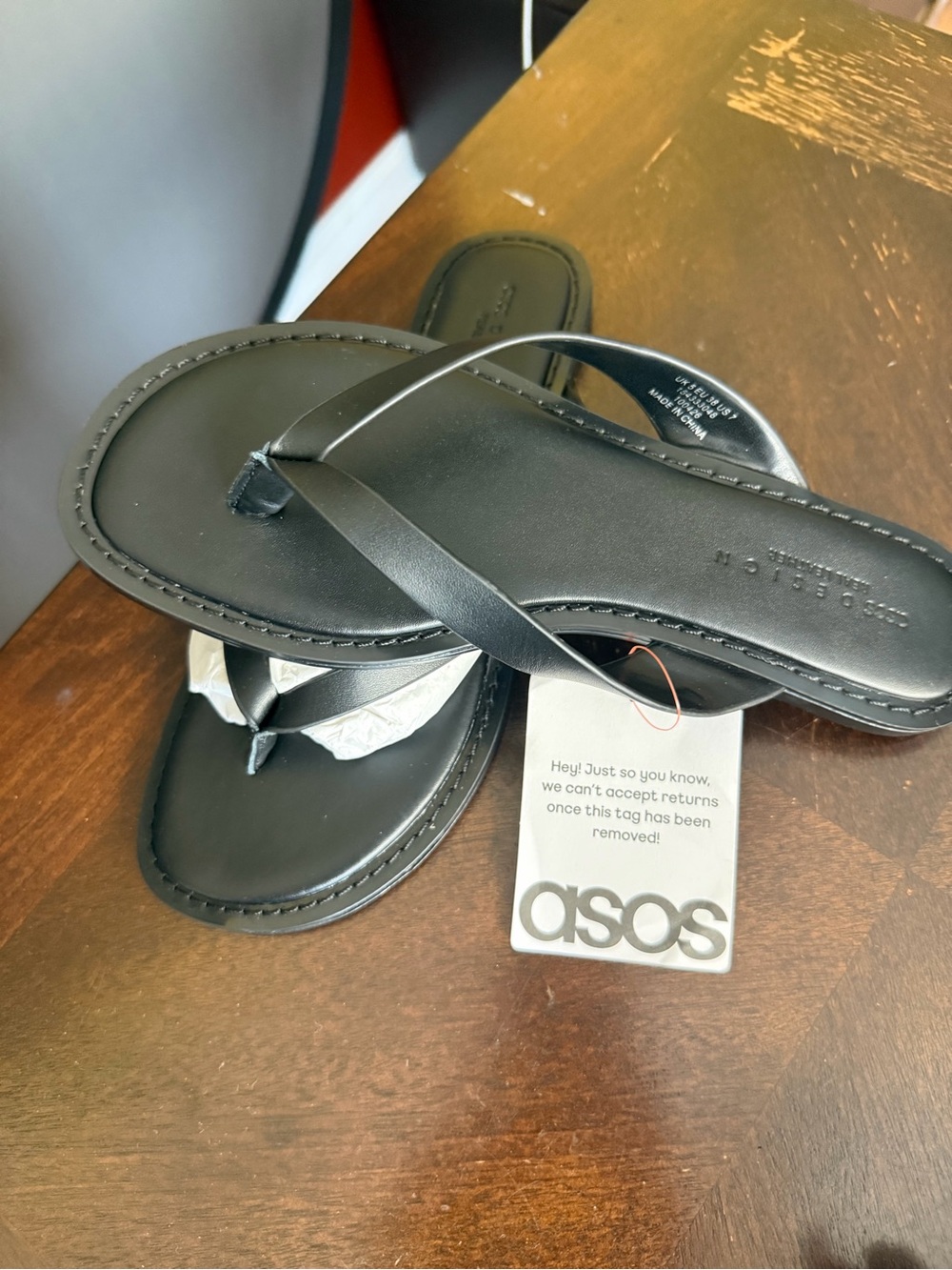 ASOS Black Faux-Leather Cross-Strap Flip Flop Sandals
